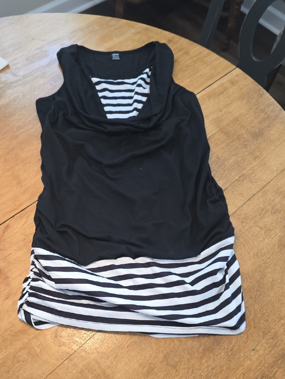 BUNDLE 3/$16. Black Sleeveless Tunic with Black & White Striped Hem